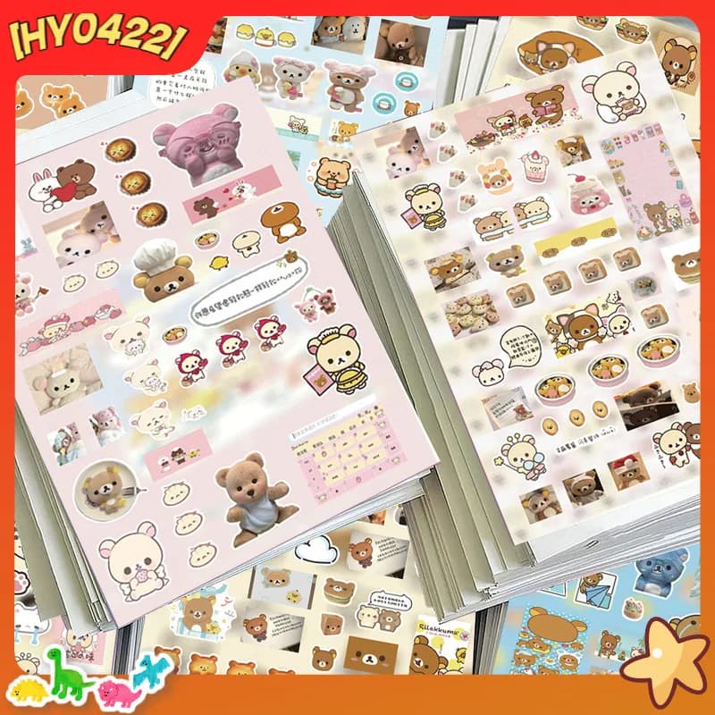 Adesivi Rilakkuma 8 Fogli Pretagliati, Simpatici Orsetti Kawaii Marroni e Bianchi, Impermeabili, per DIY, Quaderni, Confezioni, Decorazioni Artigianali