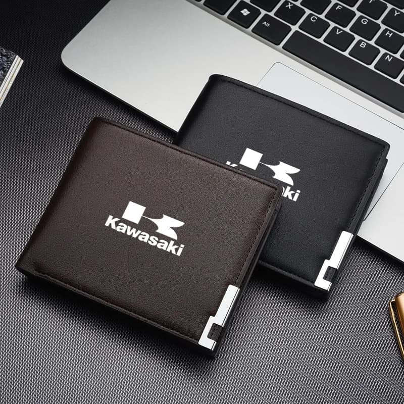 Leather Mini Credit Card Purse Portable Wallet Car Emblem Wallet For Kawasaki Vulcan S 900 Classic 1700 Nomad Ninja 250 650 H2