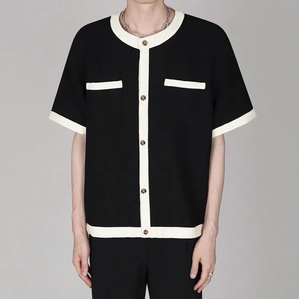 Elegante ben aderente nuovi uomini top Splicing comoda camicetta Casual semplice manica media bottone camicie coreano manica corta Unisex