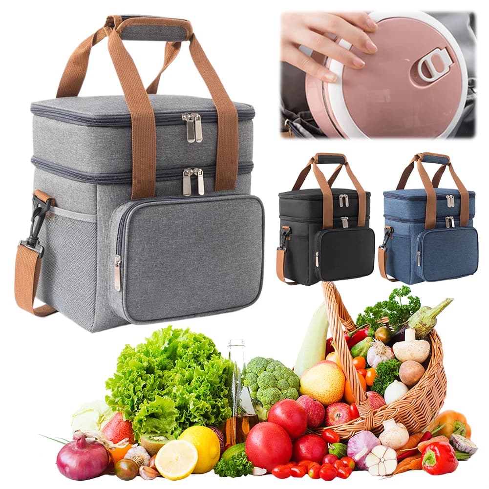 13L Thermal Storage Bag with Side Pockets Portable Insulation Handbag Large Capacity Cool Warm Insulated Bag for Camping Picnic