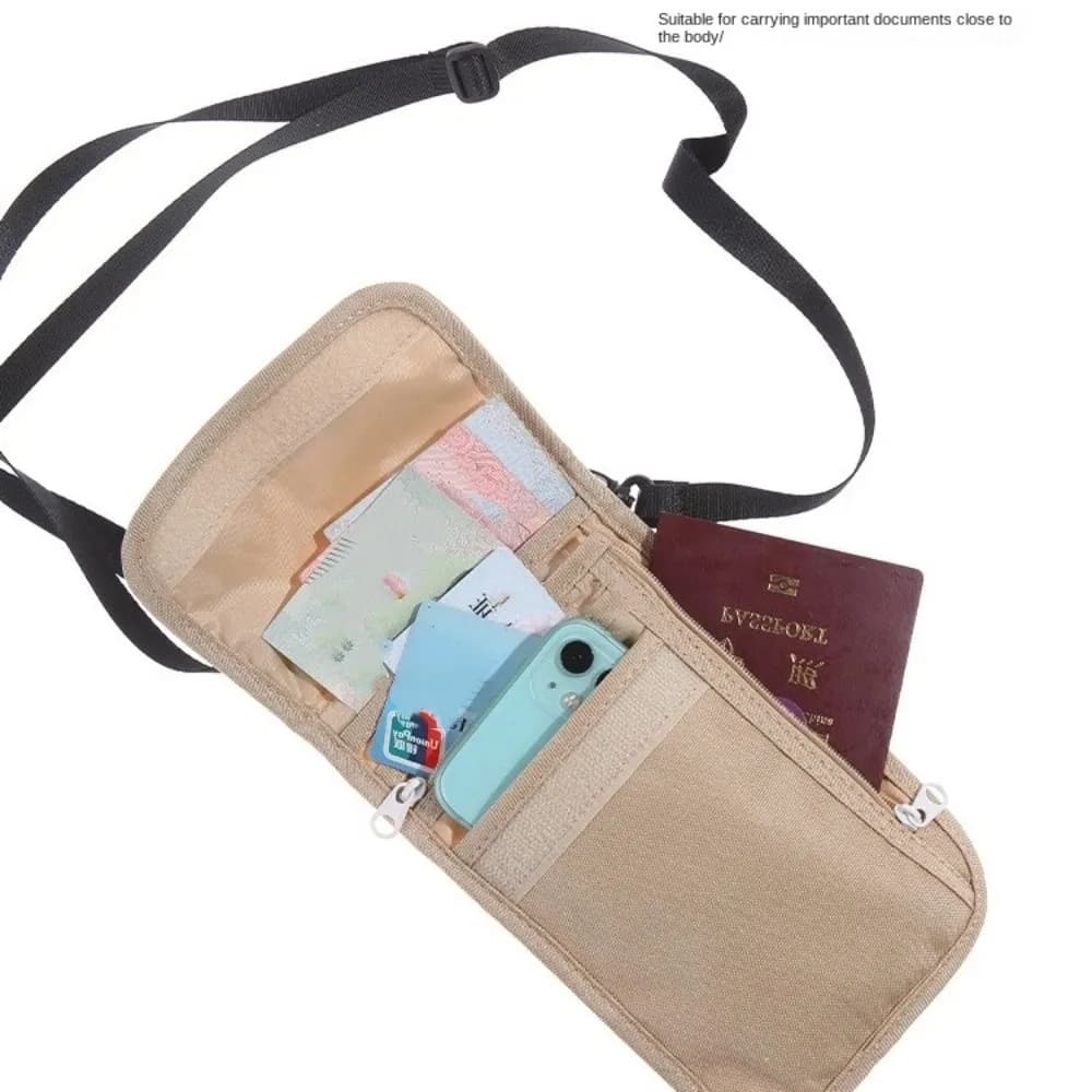 Multifunctional Travel Accessories Travel Wallet Nylon Ticket Holder Travel Neck Pouch Khaki Black Zipper Passport Wallet Men