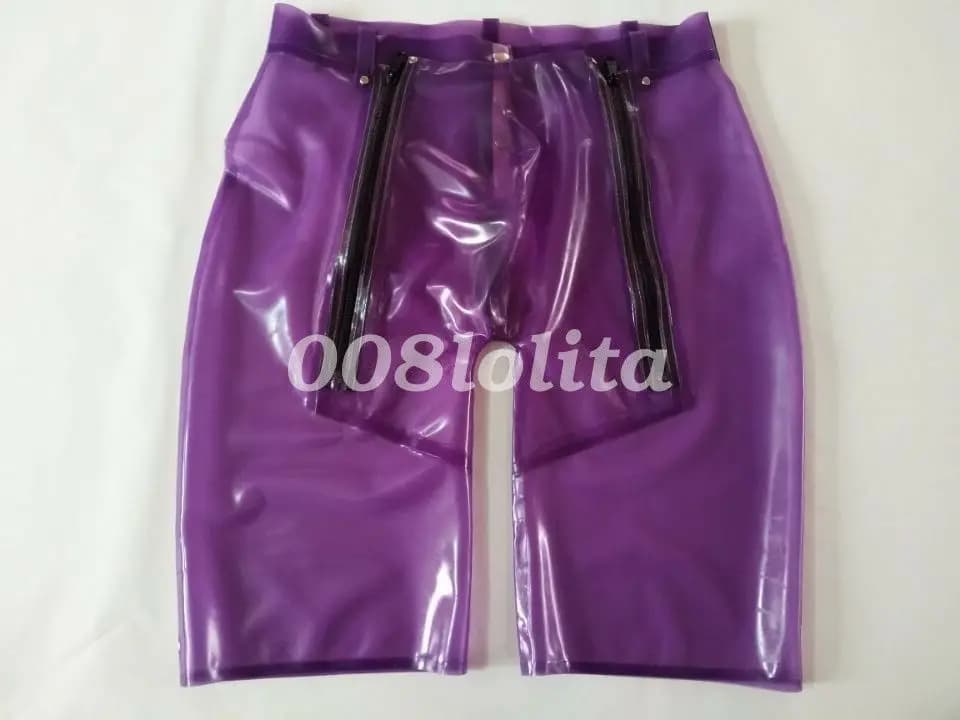 Pantaloncini Sexy in gomma 100% lattice slip tre cerniere viola 0.4mm taglia S-XXL