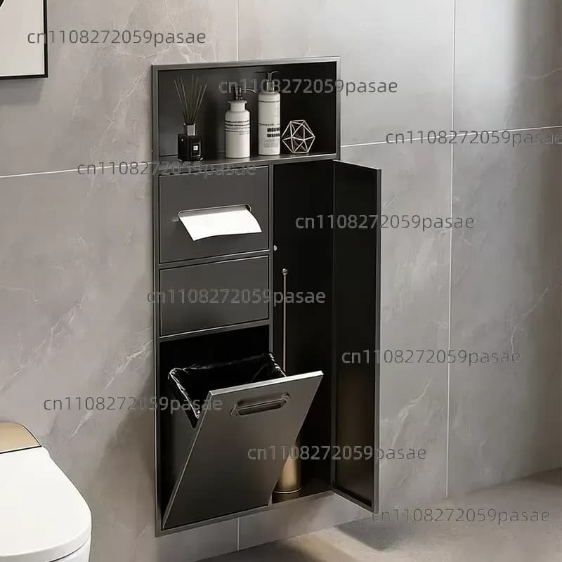 Stainless Steel Trash Can Toilet Paper Holder Brush Shelf Embedded Bathroom Storage Waterproof Niche