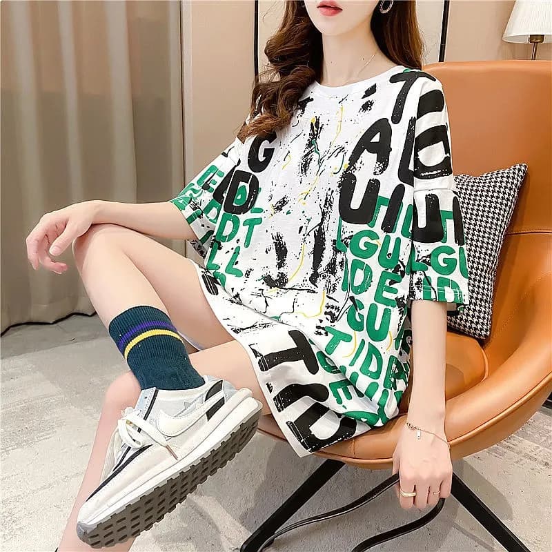 2024 Women Casual Short Sleeve Letter Print T-Shirts Summer Loose Streetwear Tees Tops