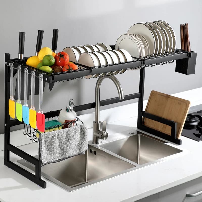 Tray-Style Draining Rack, Large-Capacity Multi-Functional Storage Rack, Storage Rack Above the Sink, Sink Storage Rack, Storage and Organization Supplies, Countertop Draining and Storage Organizer