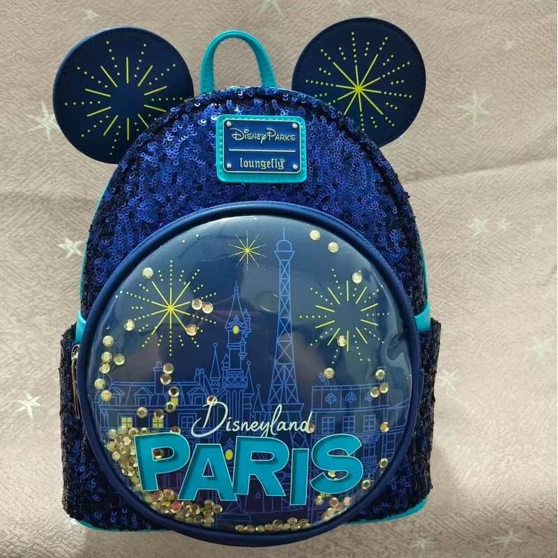 Mini Loungefly backpack Disney Parks Blue Glittered for Kids, Open Free Time Backpack, Birthday Gift for Girls