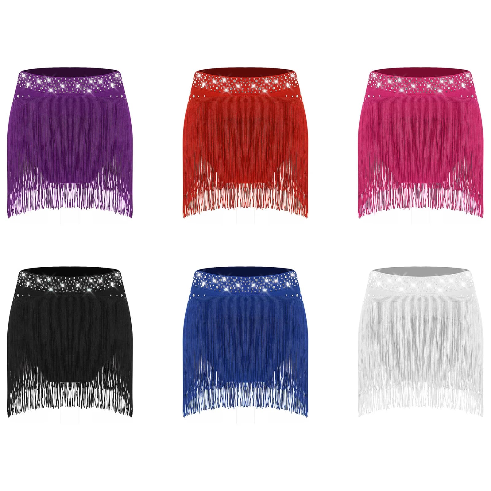 Gonna da ballo latino per bambina per bambini Paillettes lucide Vita elastica con frange Pantaloni da ballo con pantaloncini di sicurezza Samba Tango Jazz Dancewear