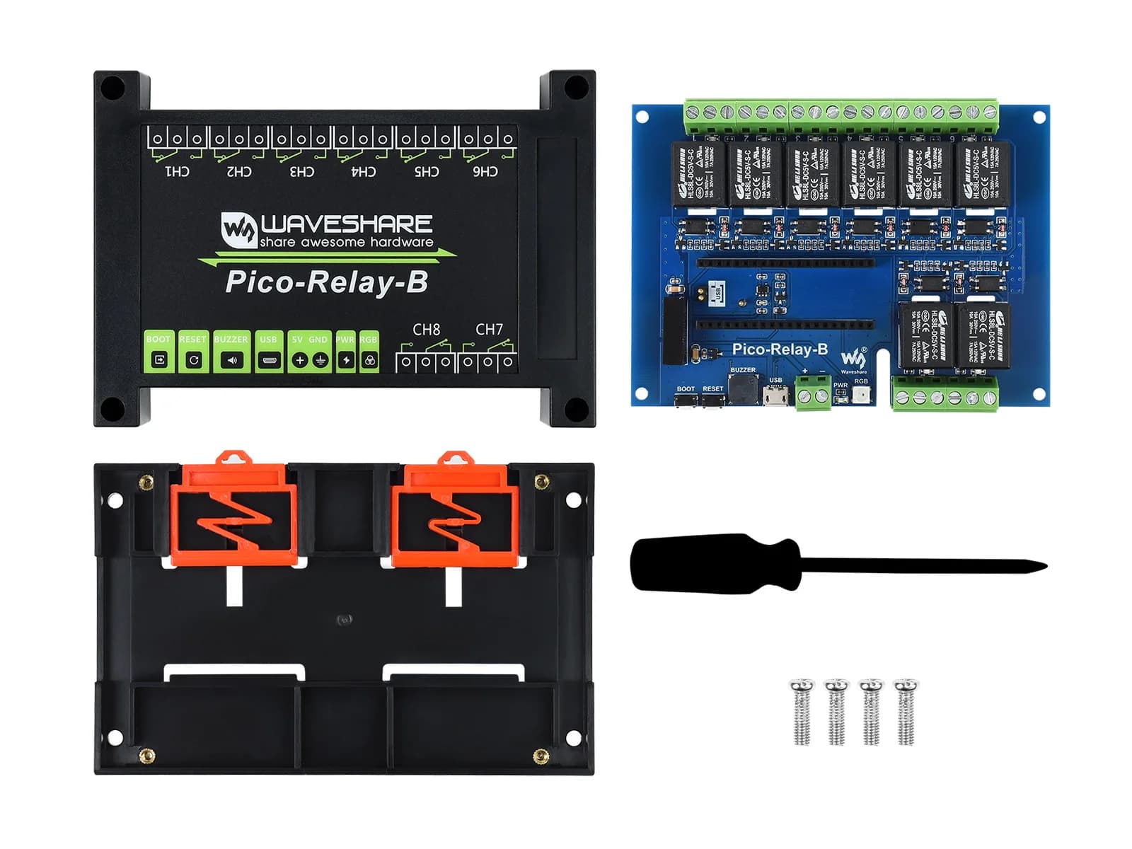 8 channel industrial relay module Waveshare for Raspberry Pi Pico, power insulation, photo coupling insulation
