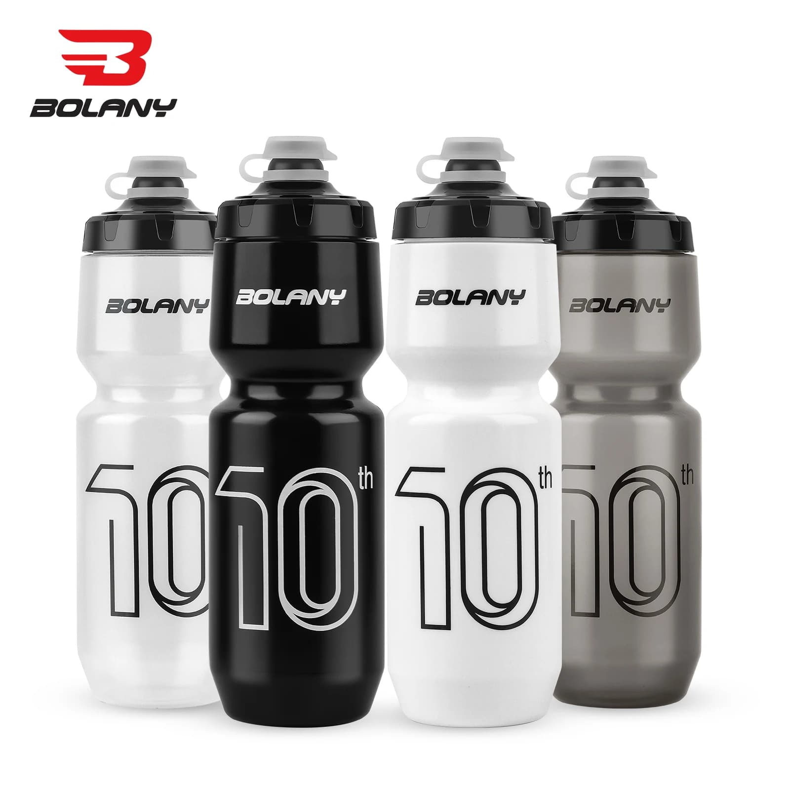BOLANY 750ML Bottiglia sportiva 10° Gomma Plastica trasparente con coperchio Bottiglia Portatile Spremere Bere Bollitore da ciclismo all'aperto