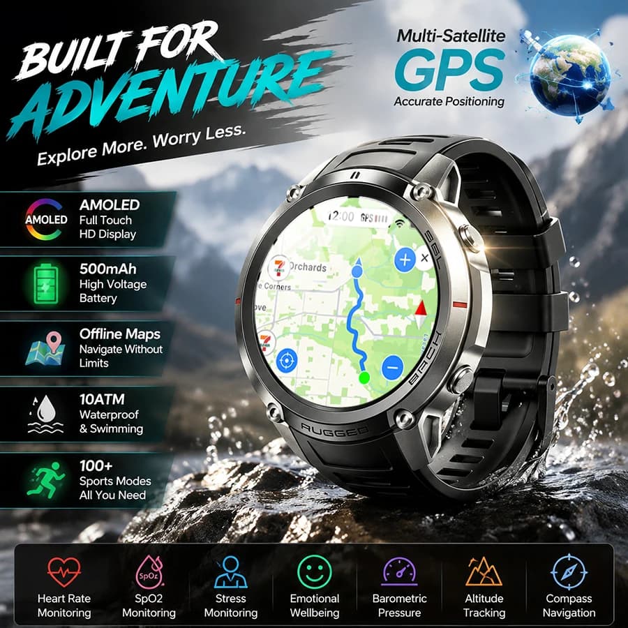 2026New Ultra Military Grade GPS Smart Watch 10ATM Waterproof Compass Altimeter Barometric AMOLED Men HD Call Sports Smartwatch