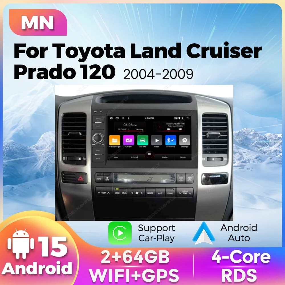 Autoradio Android 15 con Carplay Wireless per Toyota Land Cruiser Prado 120 2004-2009, Lettore Multimediale Stereo con GPS e Bluetooth