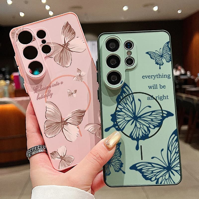 Magnetic Retro Case with Butterfly Printing for Samsung Galaxy S26 S25 Ultra Edge S24 S23 FE A17 A56 A37 A16 A55 A36 A55 Cover