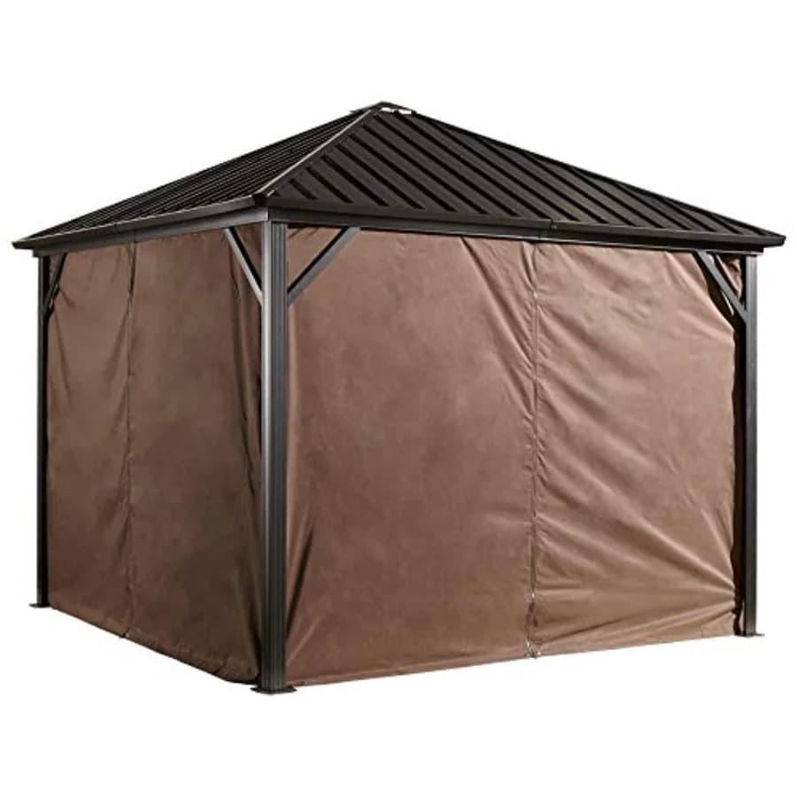Set di accessori per gazebo da esterno, 4 tende marroni 3x3 m per strutture in stile Dakota, tessuto in poliestere, resistente ai raggi UV, antiruggine