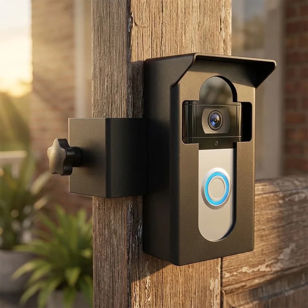 No Drill Metal Bracket with Integrated Rain Hood Compatible with For Ring Video Doorbell Compact 16.5x4x7cm for Home Doors