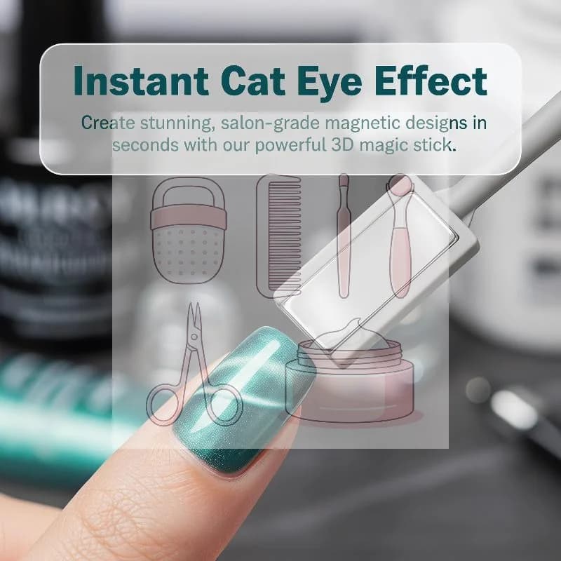 Set of cat eye magnets for UV gel, magnetic pens for floral 3D design and foam, double-tip magnetic sticks, DIY tool for manicure