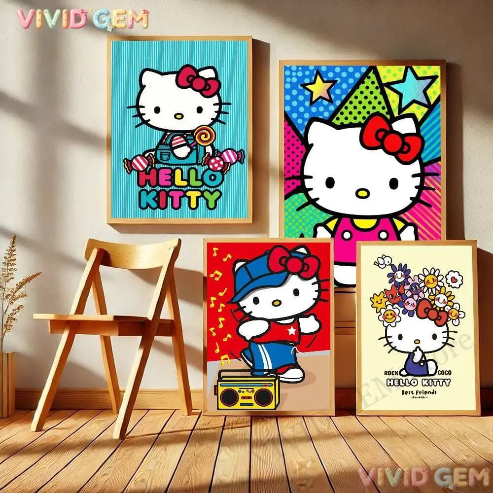 VIVID GEM 5D diamond painting Sanrio Hello Kitty Multi‑Style Poster Diamond Embroidery Frameless Rhinestone Craftwork for Stu