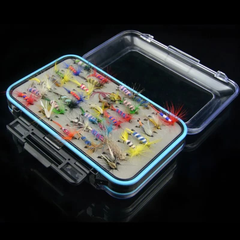 64 Pcs Fly Fishing Set Transparent Tackle Box Fly Hooks Flies Lures Kit Outdoor Fly Fishing Accessories