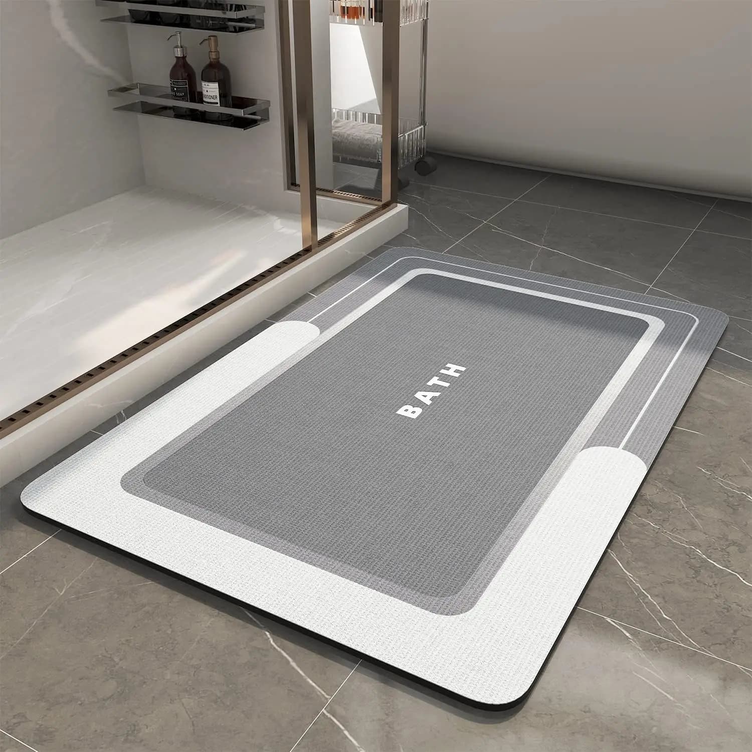 Tappetino da Bagno Antiscivolo Super Assorbente ad Asciugatura Rapida, Resistente alle Macchie e di Facile Manutenzione per Pavimento del Bagno, Vasca e Lavabo, 17x27 Grigio