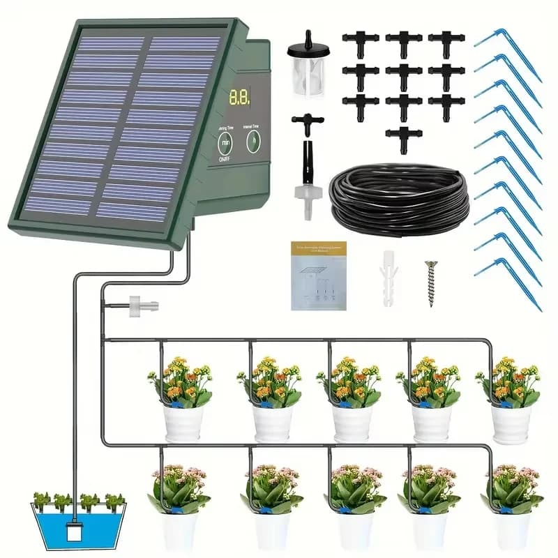 Sistema di irrigazione a goccia solare automatico fai-da-te per giardino, balcone e uso esterno