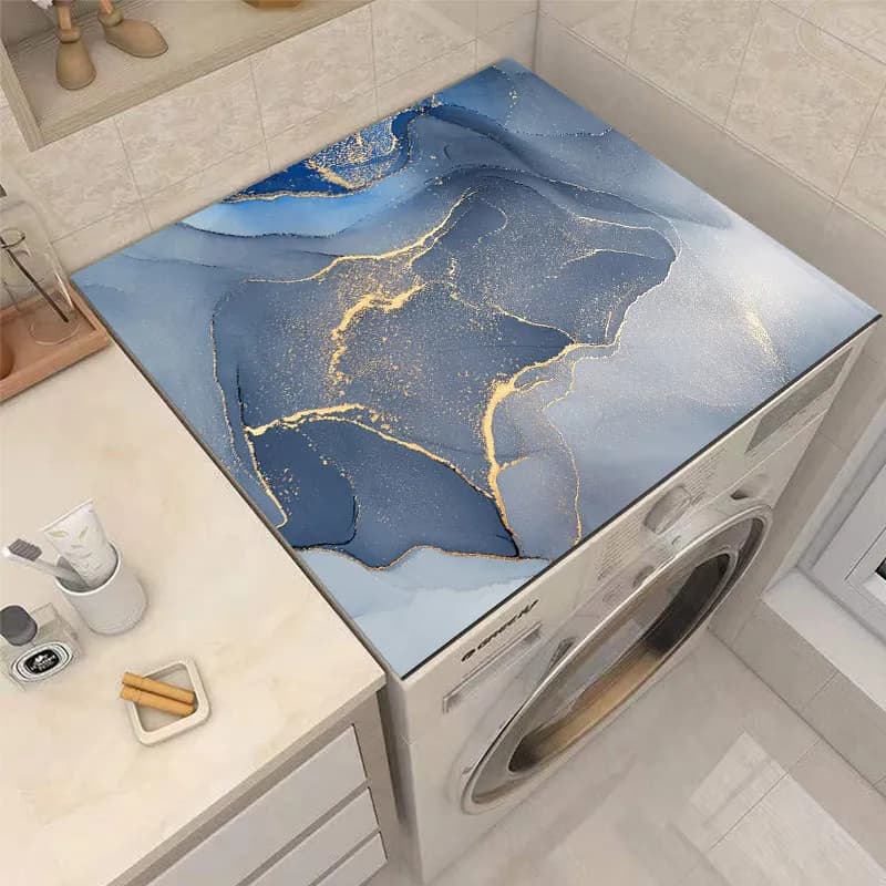 VIKAMA Light Luxury Simple Marble Printed Bathroom Countertop Protection Pad, Anti-Slip Drum Washing Machine Dust Pad