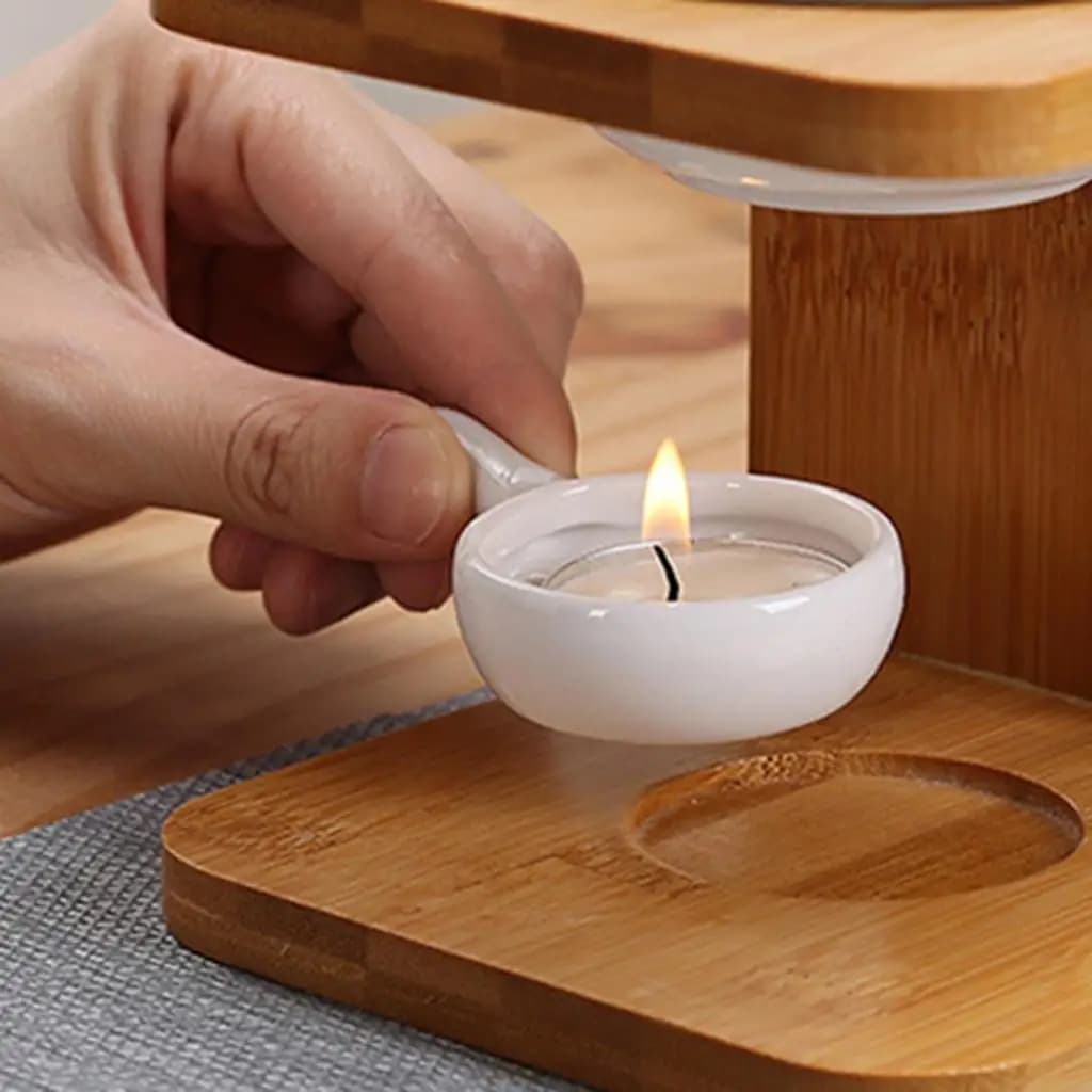 Portacandele in Legno, Diffusore di Aromi per Oli Essenziali con Ceramica