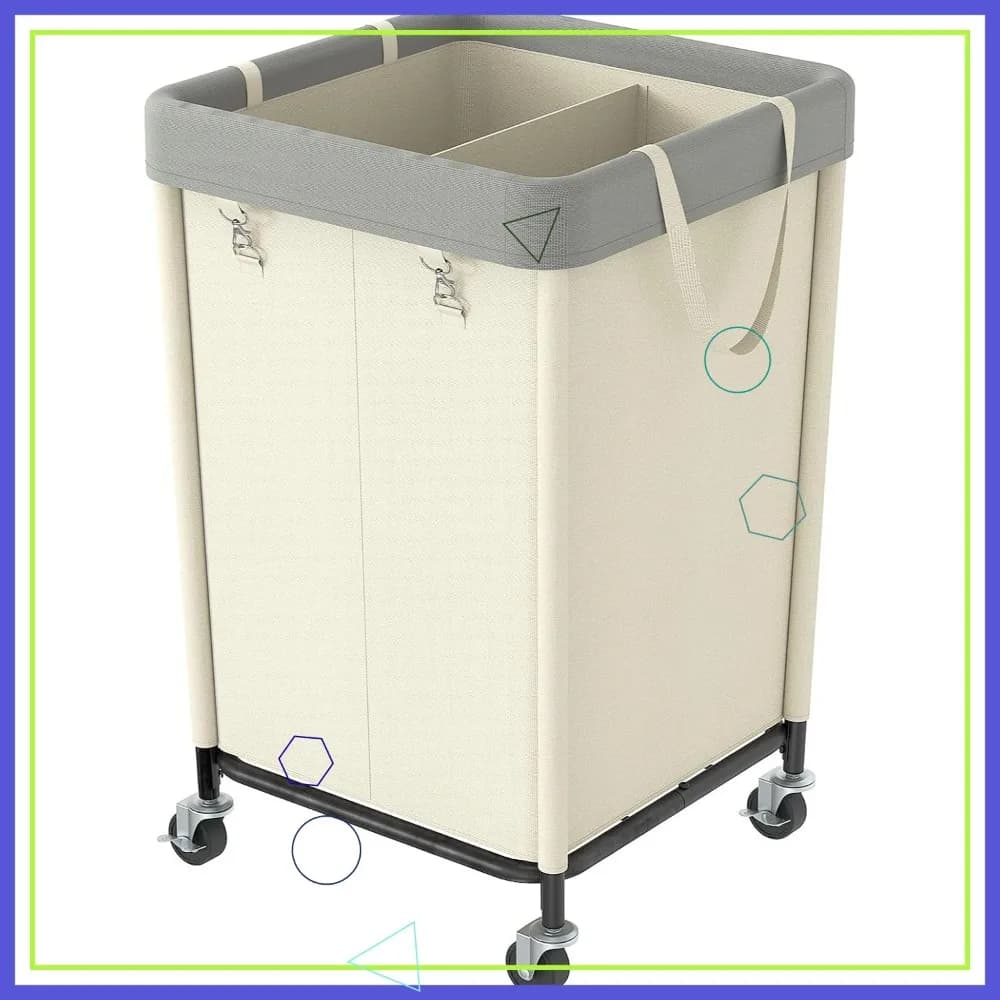 Basket with wheels of 160 liters, durable basket, steel frame, removable bag for domestic dorm