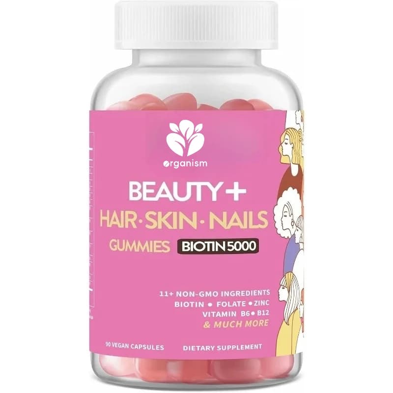 Supplements of vitamins for hair, nails and skin Soft candies with biotin 5000 Microgram Folic Acid Complex vitamin B
