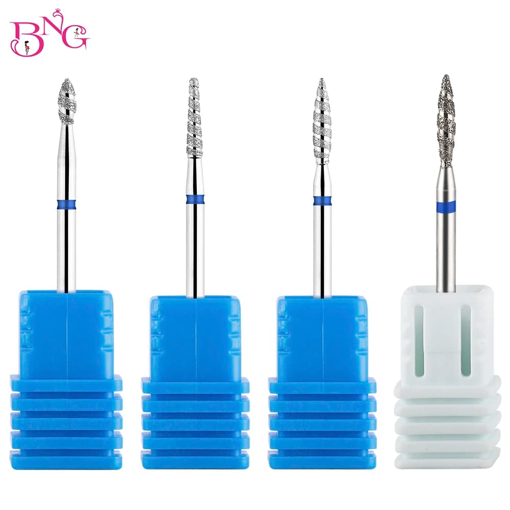 BNG Punte per unghie diamantate Tornado Flame Punta da trapano per cuticole 3/32 "Taglierina per manicure Accessori per trapano per fresa rotativa Strumento per frese per unghie a spirale