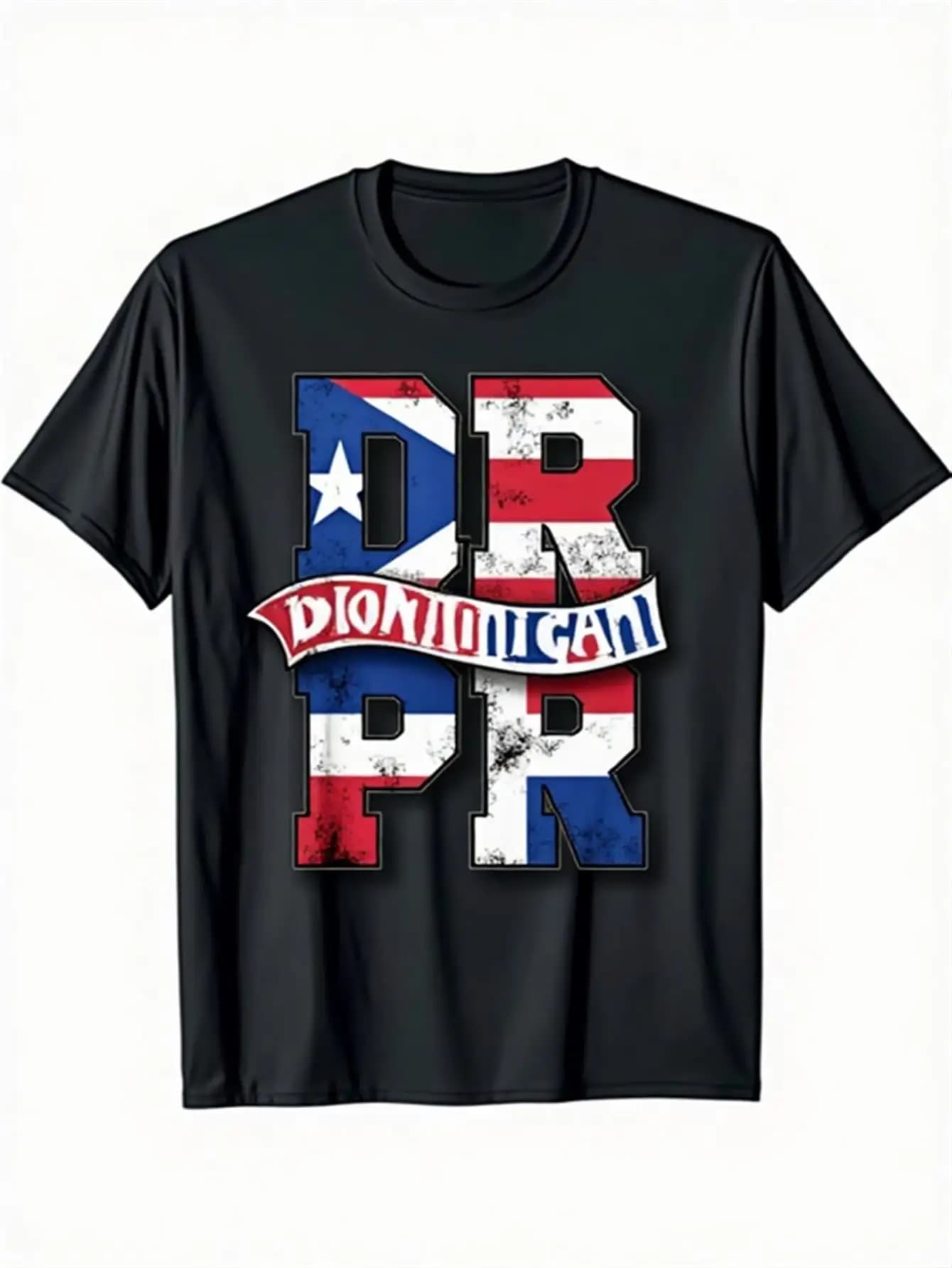 Men's graphic t-shirt with flag of the Dominican Republic Black T-shirt with initials of the Dr&Pr Light and breathable T-shirt for every day and for special occasions T-shirt casual crew neck Expression