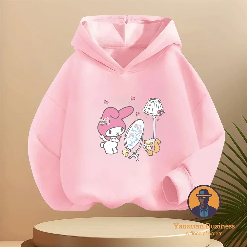 Felpa con cappuccio in puro cotone casual stampata alla moda 2-14 anni, con personaggio anime My Melody, per l'autunno