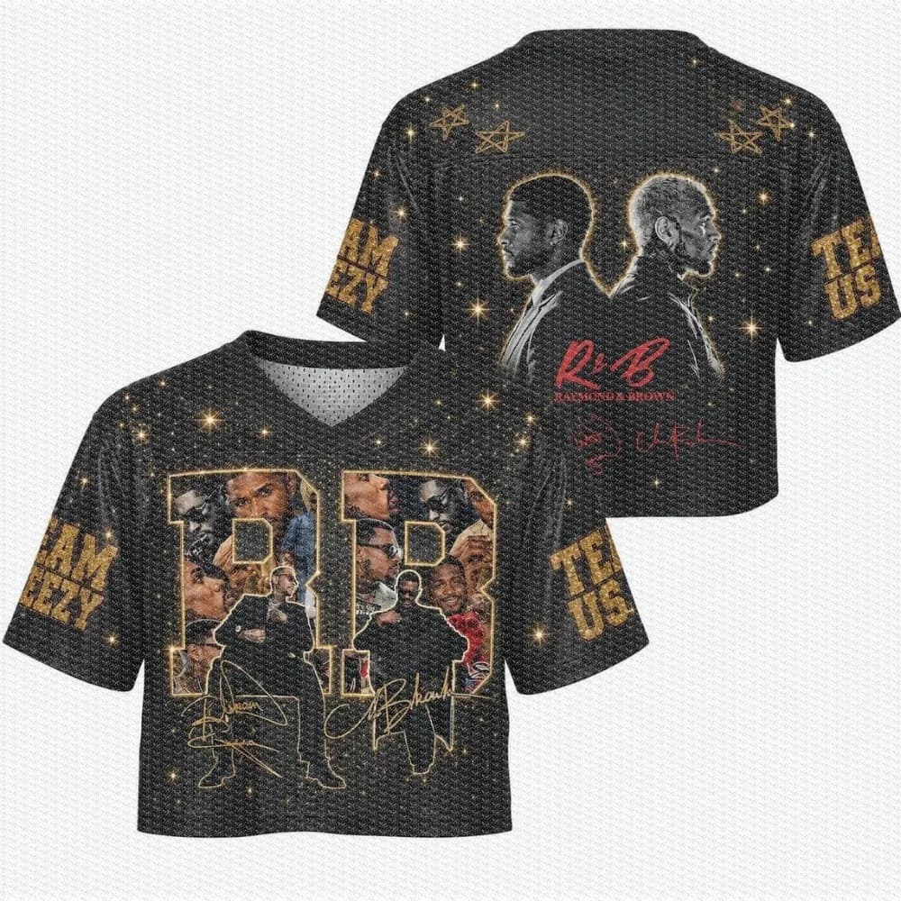 R&B Tour Umbilical Football Shirt, Usher_Chris_Brown Style T-shirt, Concert Costume, R&B Fan Gift, V-neck Short Sleeve