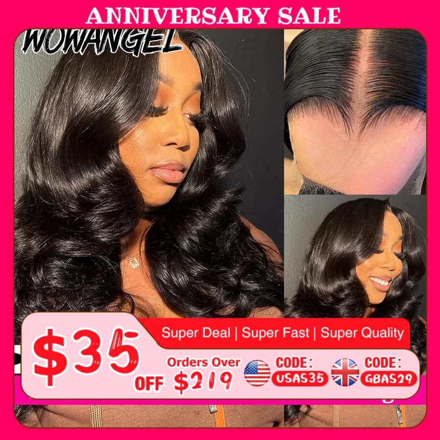 WOWANGEL 34in 5x5 HD Lace Closure Wigs 250% Body Wave Glueless Wigs Human Hair Ready To Wear Skins Melted Remy Brazilian Hair