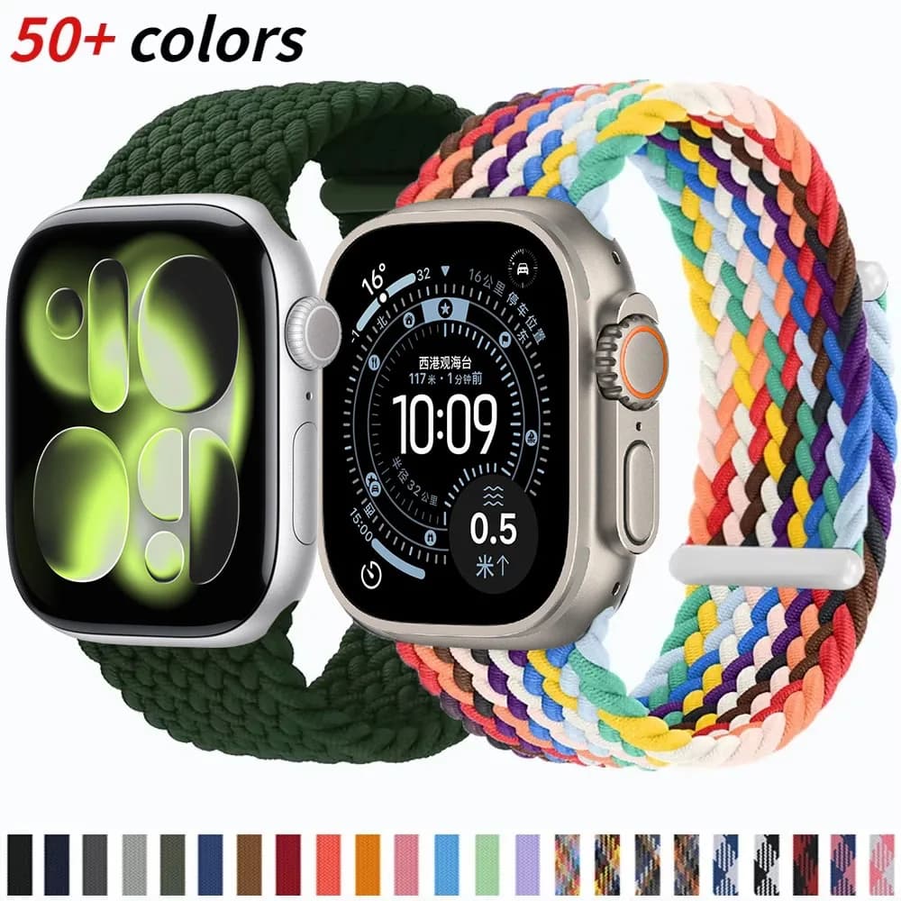 Anello solista intrecciato in nylon per cinturino Apple Watch 45mm 44mm 40mm 42mm 46mm Serie Ultra 10 9 8 7 6 5 4 SE2 cinturino elastico regolabile
