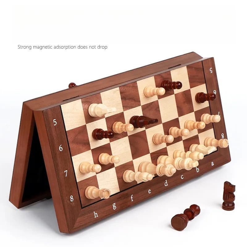 Foldable Wooden Chess Set Portable Luxury Chess Pieces Easy Storage International Chess Board