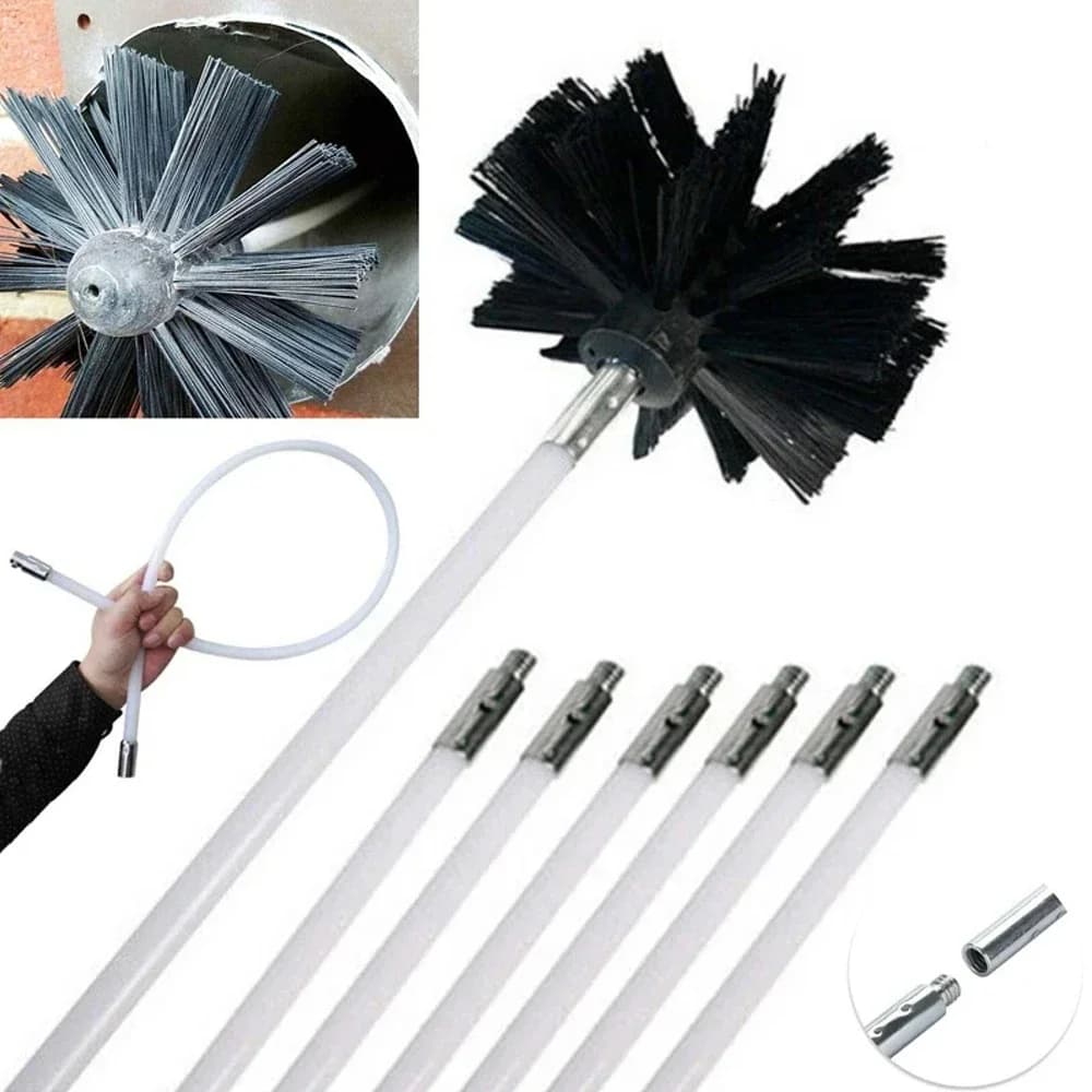 Set Flessibile per la Pulizia del Camino: Spazzola e Asta per la Pulizia della Canna Fumaria, Kit di Strumenti per la Rimozione del Fuliggine con Spazzola in Nylon, Pratico e Conveniente