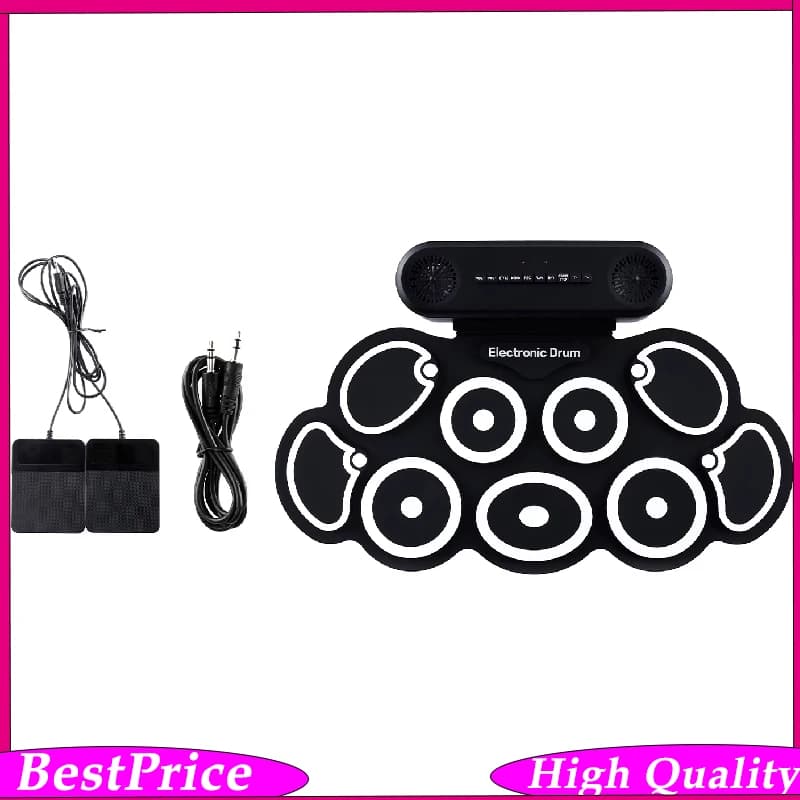 Electronic Drum Set USB Roll-Up Silicon Drums Pad Digital Foldable Electric Portable Compact Size Kit Hand Practice With Pedal