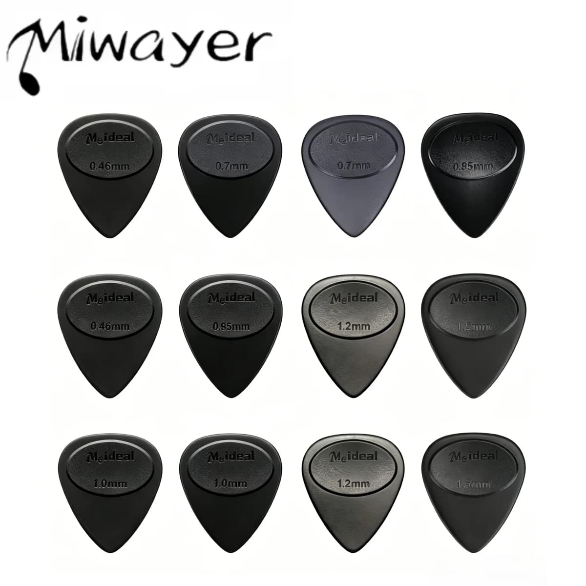 Miwayer 12Pcs ABS Anti-slip Matte Guitar Pick, 0.46-1.5mm Thickness Single Spec or Mixed Pack, Durable Plectrum for Bass Ukulele