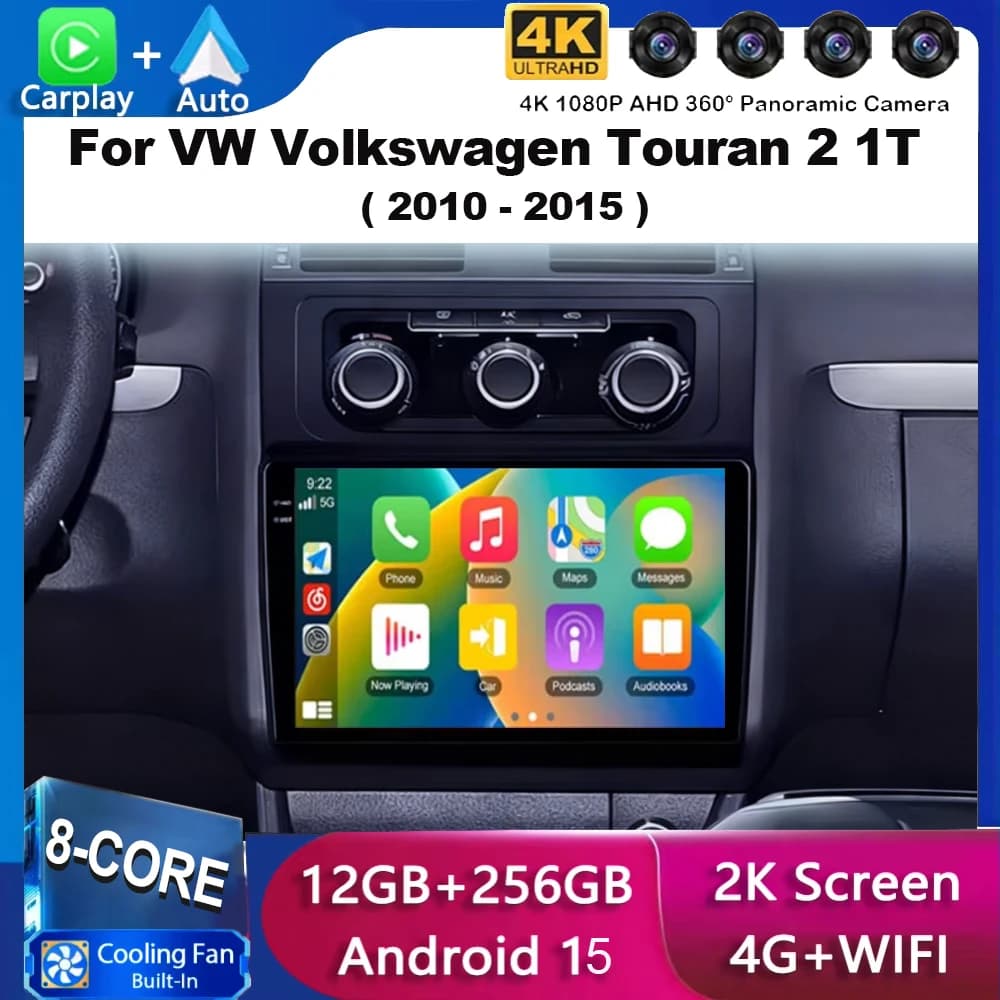 Per VW Volkswagen Touran 2 1T 2010 2011 2012 2013 2014 2015 Android 15 Autoradio Wireless Auto Carplay Navigazione GPS 4G + WIFI