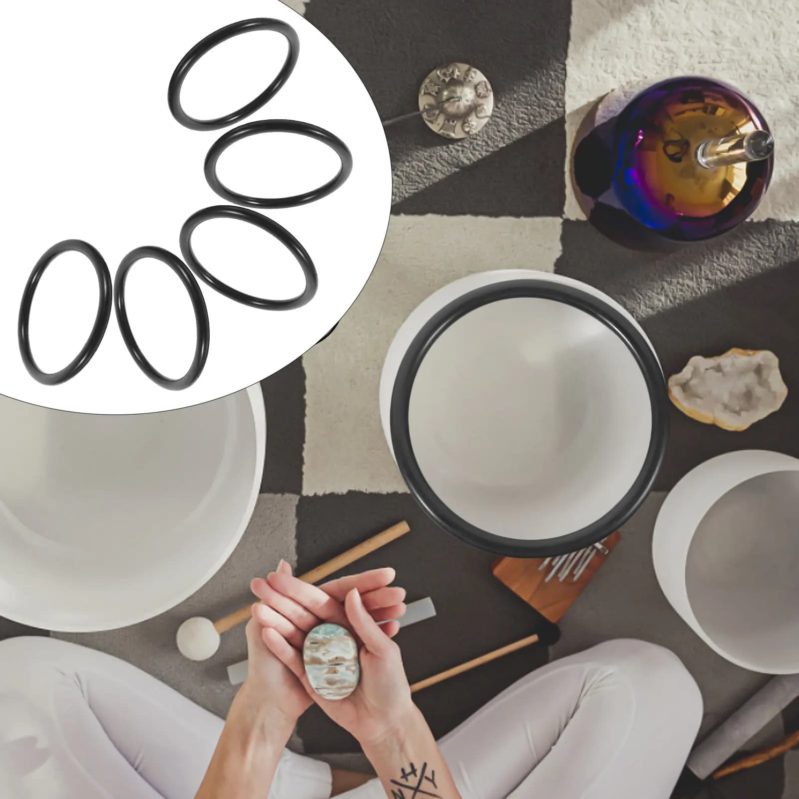 5Pcs Meditation Music Bowl O-Ring Rubber Cushion Elastic Replacement for Tibetan Singing Sound Bowl Protective Mat Accessory