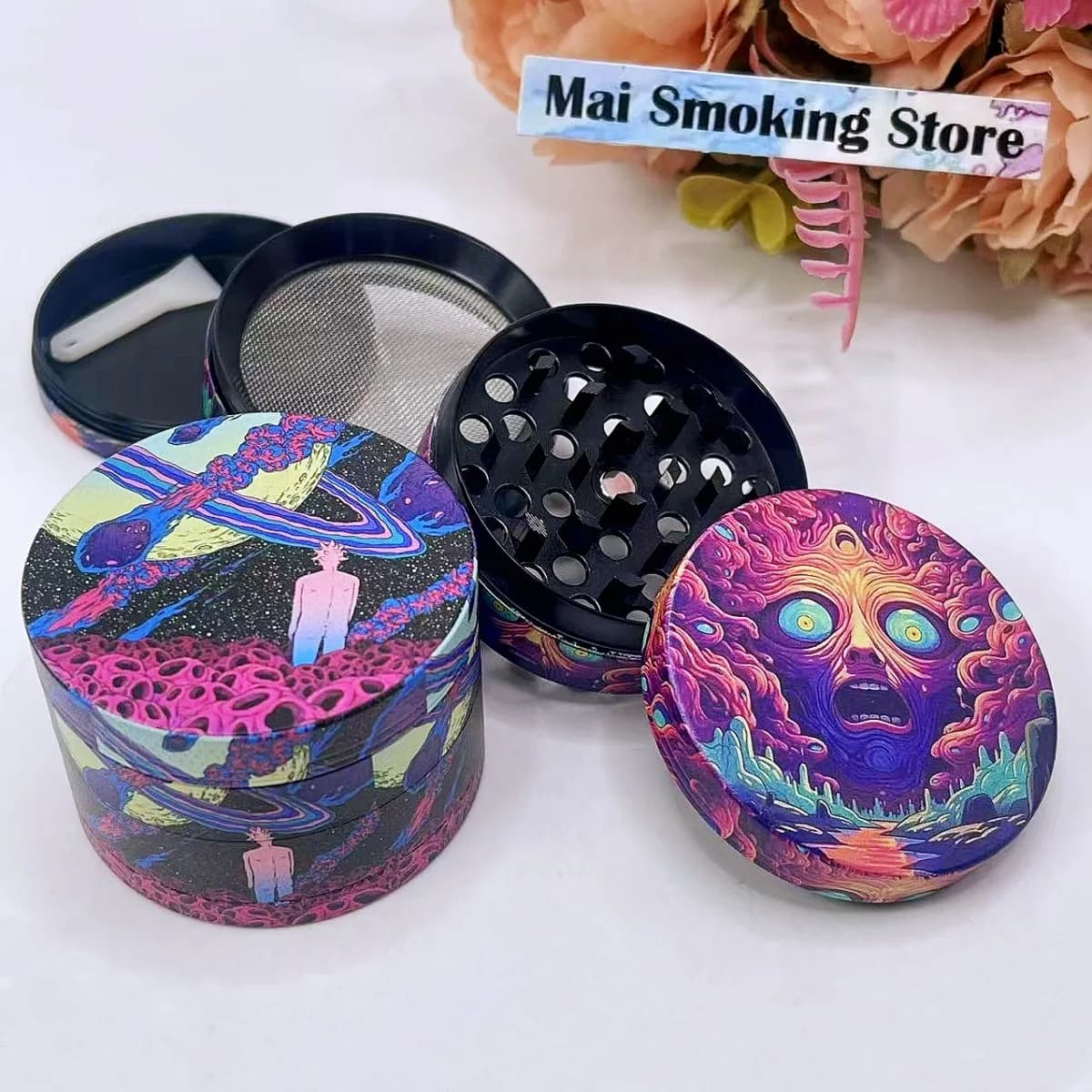 Grinder in Metallo da 2 Pollici a 4 Strati, Macinino Manuale per Pepe, Sale, Spezie, Erbe, Tabacco Grezzo, Accessorio per Fumatori