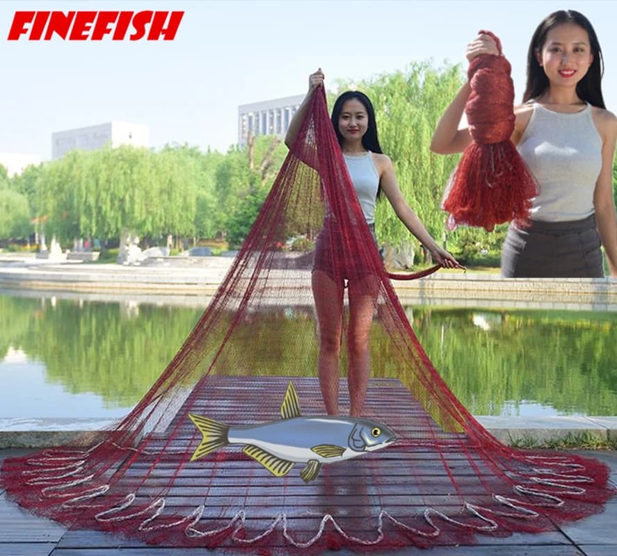 Redfish 2.5m 3m Rete da Lancio Tradizionale in Nylon Bianco con Peso in Acciaio, Reti da Pesca a Lancio Manuale per Catturare Pesci