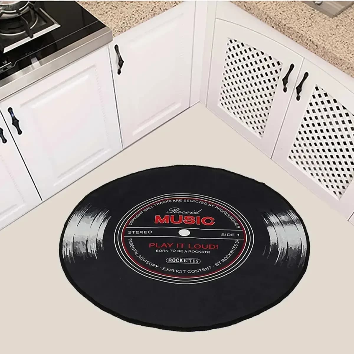 Tappeti Rotondi Creativi con Stampa di Dischi in Vinile, Morbido Tessuto 3D, Tappetino per Pavimento, Tappeto per Camera da Letto, Decorazione per la Casa
