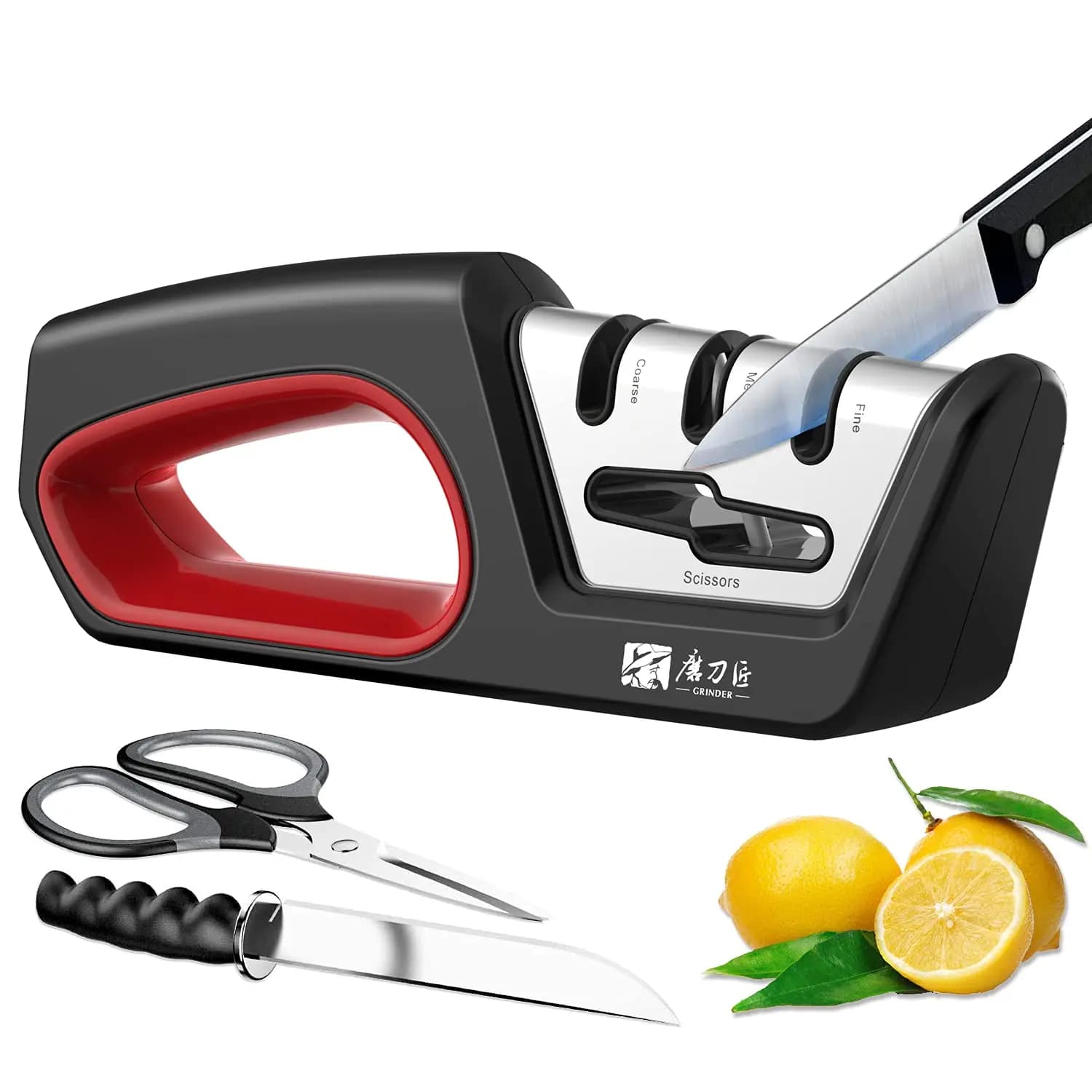 Kitchen sharpener four in one restores serrated blade knives and scissors, tungsten steel diamond ceramic