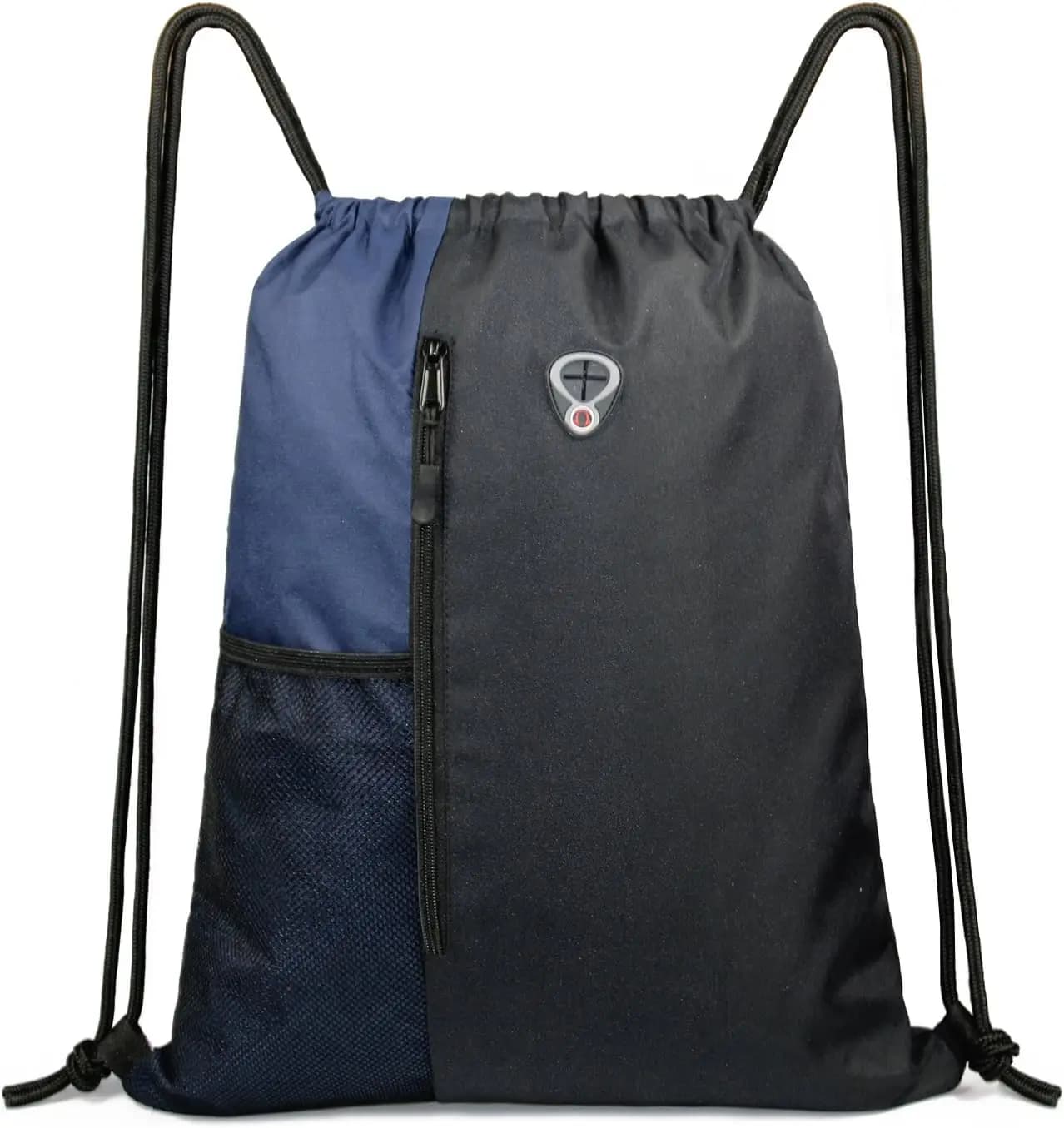 Zaino con coulisse Borsa da palestra sportiva per donna Uomo Zaino grande con 2 tasche con cerniera Nero Navy