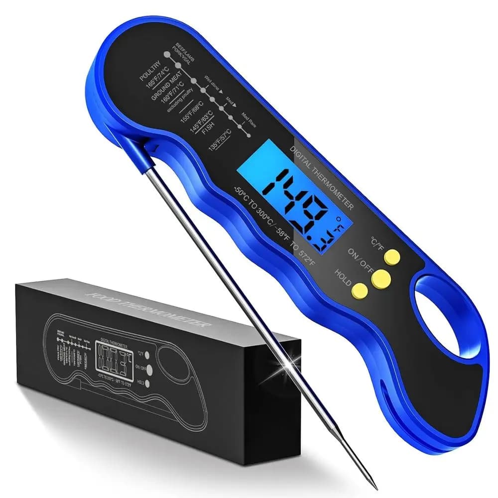 Termometro Digitale Preciso per Alimenti con Retroilluminazione, Impermeabile e Magnetico per Grigliate, Cucina, BBQ, Affumicatore e Preparazione Dolci Blu