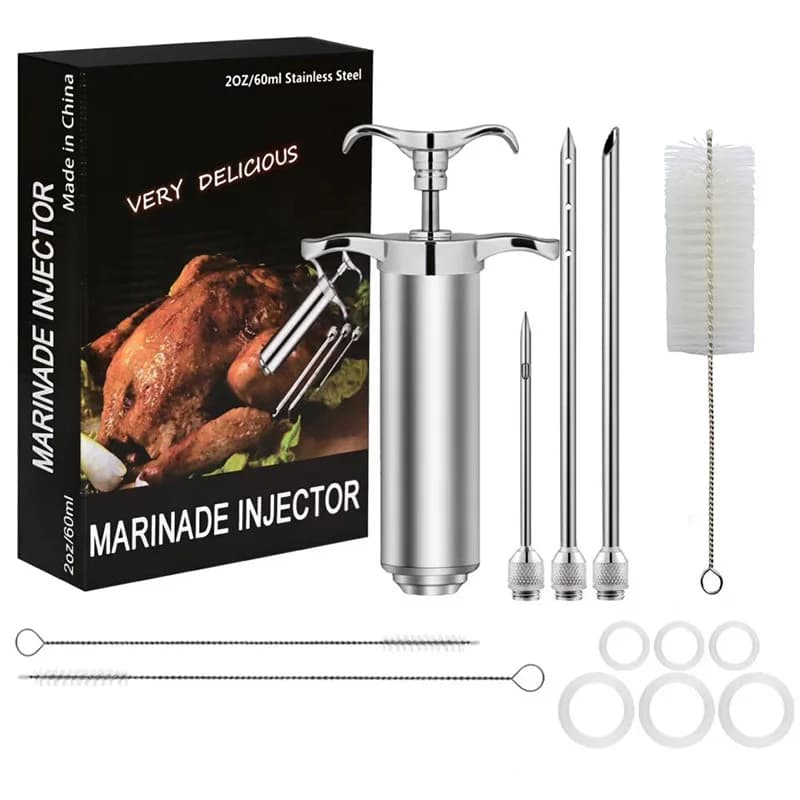 Stainless Steel Meat Marinade Injector Kit Food Grade Grill Turkey BBQ Seasoning Sauce Flavor Needle Cooking Syringe Accessory