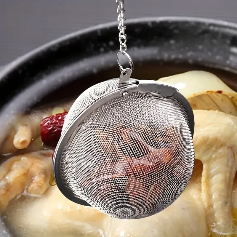 1PC/304 Stainless Steel Flavored Filter Ball, Tea Filtration Ball, Soup Filtration Ball with Extension Chain Hook