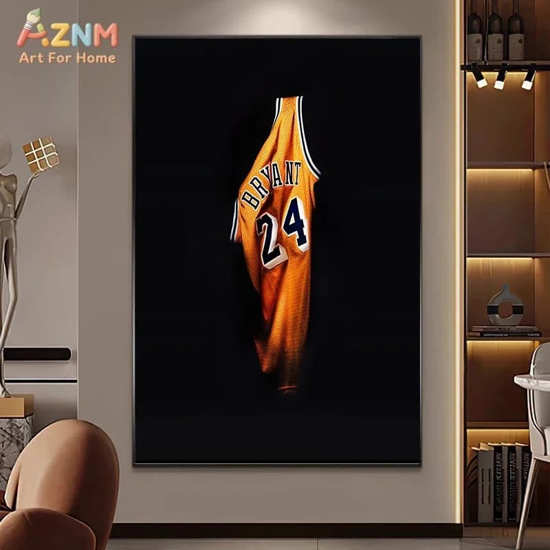AZNM Kobe Bryant 24 Jersey Canvas Wall Art, Frameless Basketball Legend Los Angeles Lakers Print, Sports Aesthetic Home Decor fo