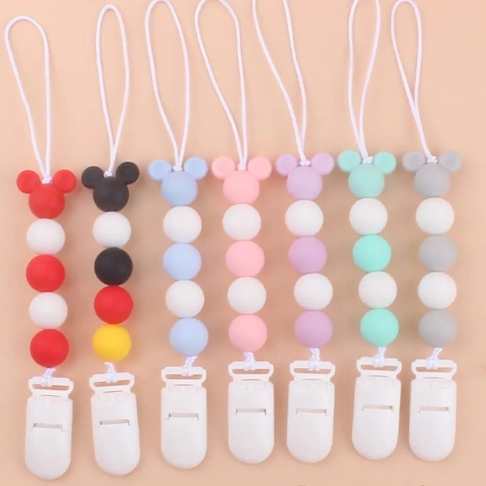 Clip per ciuccio in silicone per bambini Massaggiagengive Perline rotonde Porta ciuccio Catena per allattamento Mouse Giocattolo da masticare Doccia Regalo per la dentizione dei bambini