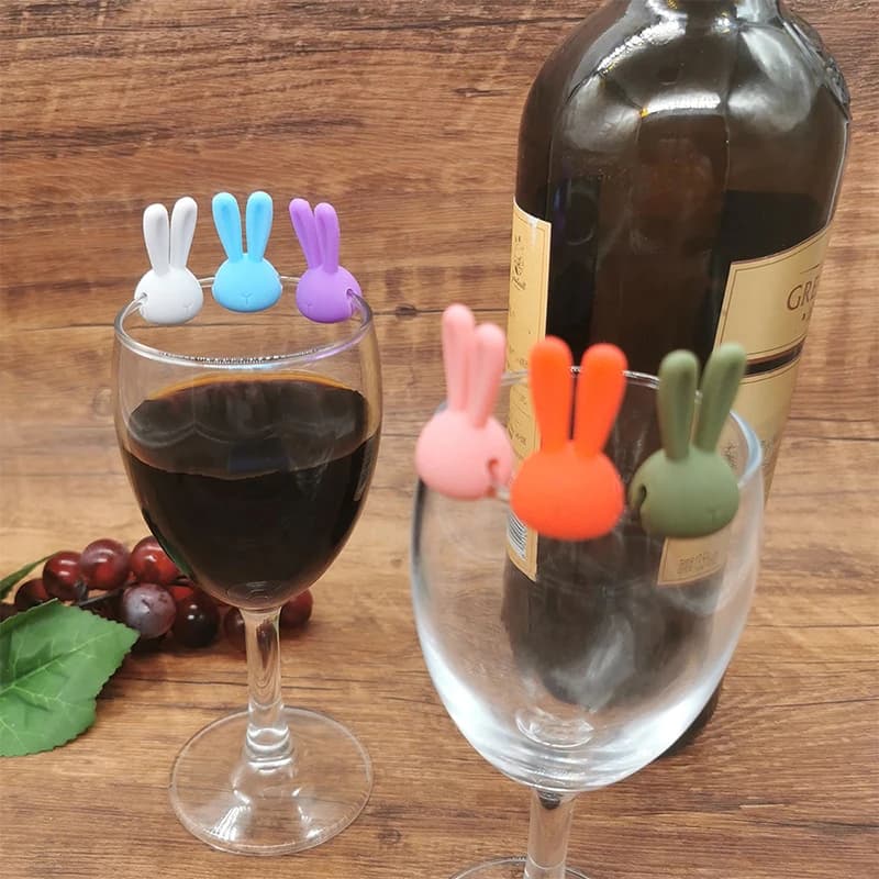 /KQM/6Pcs Cartoon 3D Rabbit Ear Wine Glass Marker Glass High Legged Glass Recognizer Red Wine Champagne Glass Discriminator